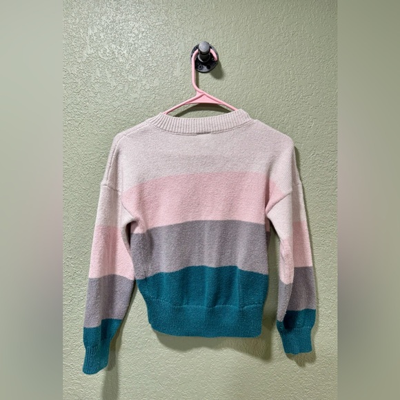 Abercrombie Kids Pink and Teal V-Neck Sweater - Picture 3 of 4